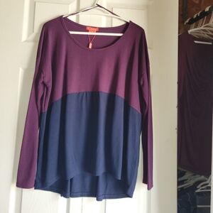 Elegant Two-Tone Long Sleeve Top Longer In The Back Size Medium